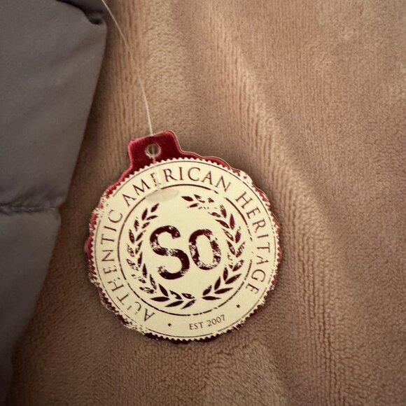 NWT SO Authentic American Heritage Grey and Mint Hooded Puffy Vest - Picture 2 of 5